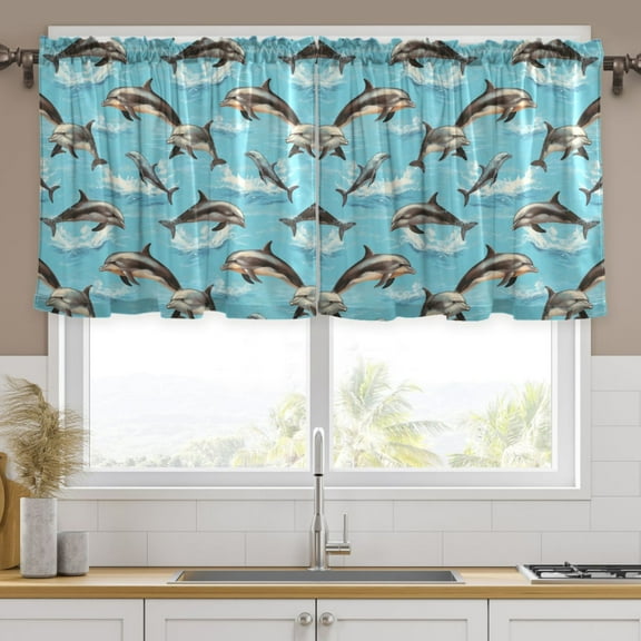 Ryvnso Dolphins Curtains Sets Short Curtain Rod Pocket Half Window Cafe Farmhouse Tier 2 Panels 57"W x 24"L