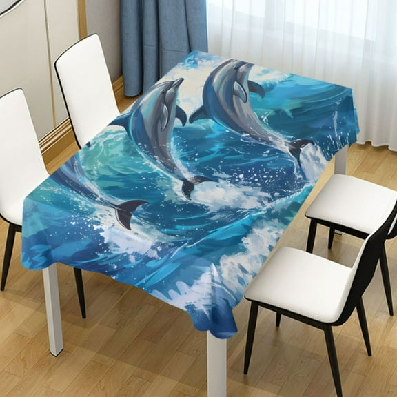 Ryvnso Dolphins Jumped with Wave Rectangle Table Cloth Tablecover Dinning Tablecloth 54"x72"