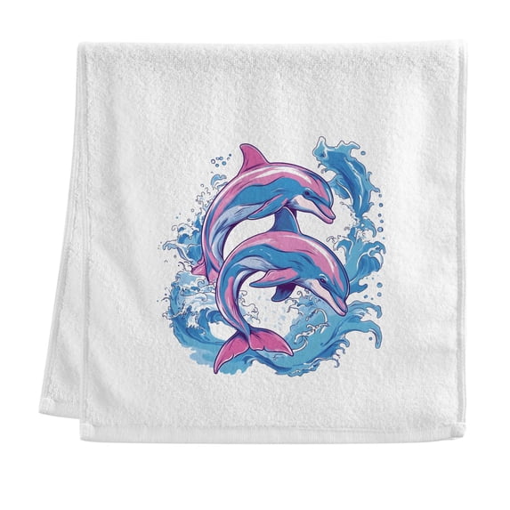 Ryvnso Dolphins Jumping Hand Towels for Bathroom Cotton Face Towel Decorative 15.5x29.5 inch