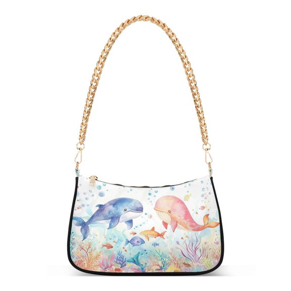 Ryvnso Dolphins and Fish Womens Chain Shoulder Bag Tote Handbags Clutch Hobo Purse with Zipper for Travel