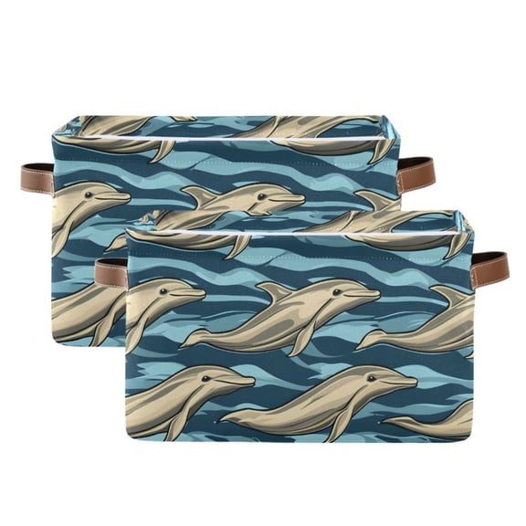 Ryvnso Dolphins in Ocean Storage Basket Large Bin Foldable Boxes Toys Organizer 14.2x10.2x8.3in 2 PCs