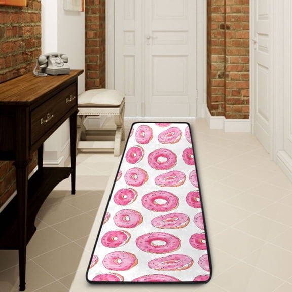 Ryvnso Donut Pattern Hallway Runner Rugs Floor Carpet Non Slip Entryway Mat 2' x 6'