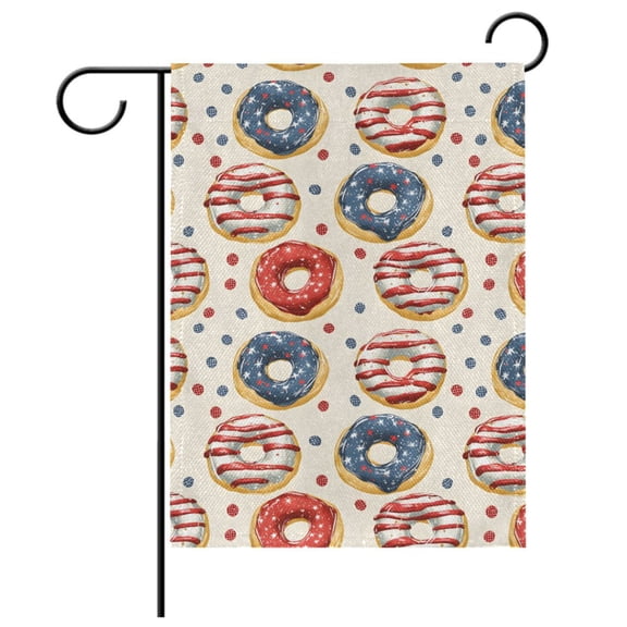 Ryvnso Donut with American Flag Garden Flag 12x18 Inch Double Sided Seasonal Yard Decoration