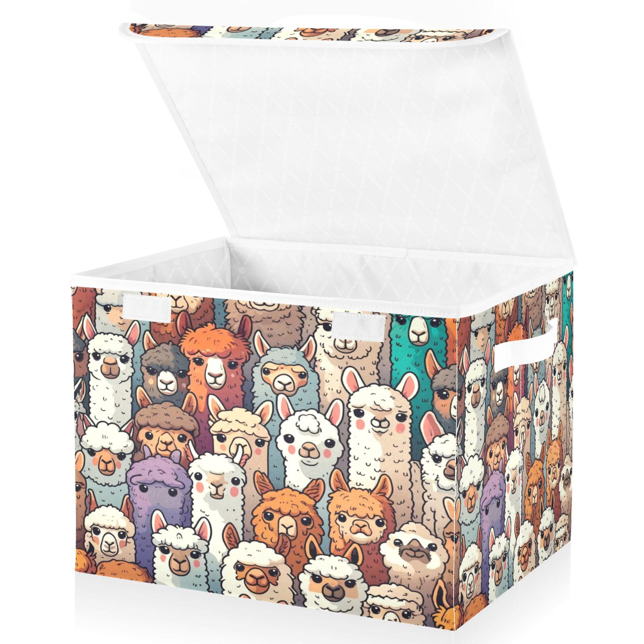 Ryvnso Doodle Alpaca Large Lidded Foldable Storage Baskets Cubes Boxes Lids Bin for Home