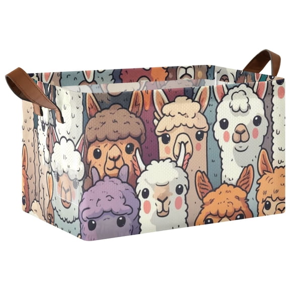 Ryvnso Doodle Alpaca Storage Bins Large Basket Foldable Cube Toys Organizer with Handles 1 PC