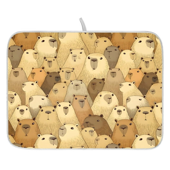 Ryvnso Doodle Capybara Dish Drying Mat for Kitchen Countertop 18x24 Large Dish Pad Drainer Rack Dish Sink Mats