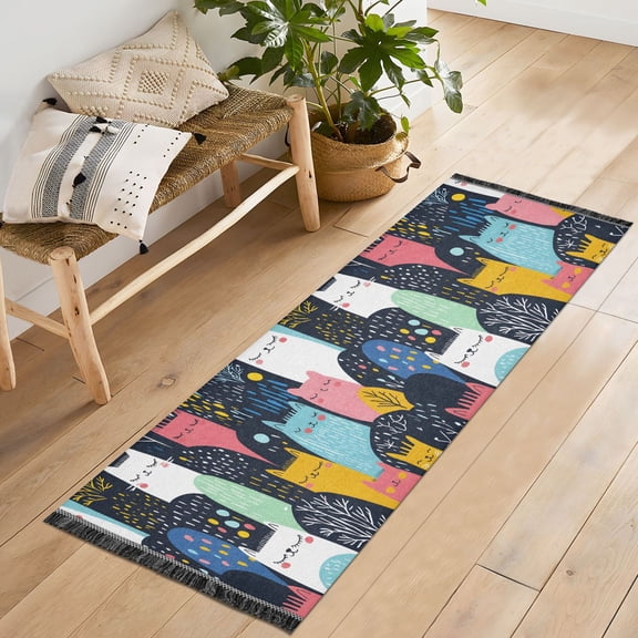 Ryvnso Doodle Cute Rabbit Bedroom Runner Rug 2'x6' Hallway Area Carpet Non Slip Entryway Mat with Tassels