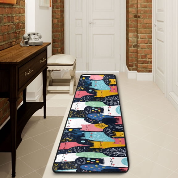 Ryvnso Doodle Cute Rabbit Hallway Runner Rugs Floor Carpet Non Slip Entryway Mat 2' x 6'