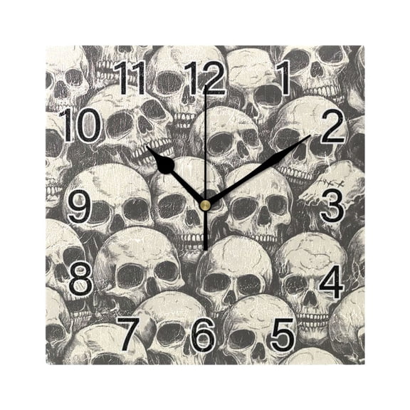 Ryvnso Doodle Skeleton Wall Clock Square Silent Non-Ticking Battery Operated 7.78"