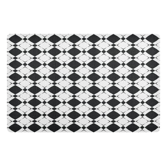 Ryvnso Door Mats Black and White Checkered Outdoor Indoor Entrance Low Profile Floor Rugs 32"x20" Carpet