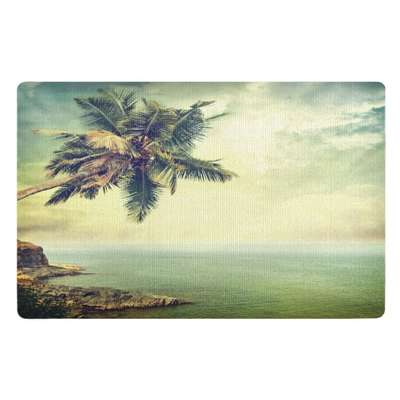 Ryvnso Door Mats Retro Palm Tree and Sea Outdoor Indoor Entrance Low Profile Floor Rugs 32"x20" Carpet