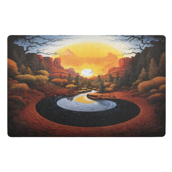 Ryvnso Door Mats Sunset Mountain Landscape Outdoor Indoor Entrance Low Profile Floor Rugs 32"x20" Carpet