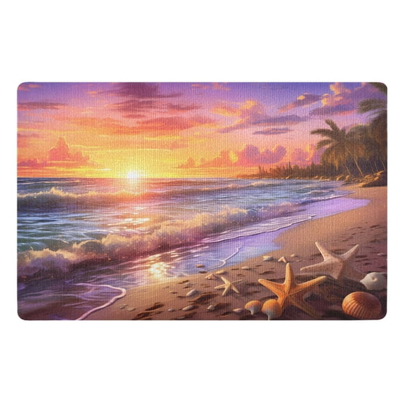 Ryvnso Door Mats Sunset Seastar on Beach Outdoor Indoor Entrance Low Profile Floor Rugs 32"x20" Carpet