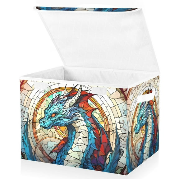 Ryvnso Dragon Bohomia Large Lidded Foldable Storage Baskets Cubes Boxes Lids Bin for Home