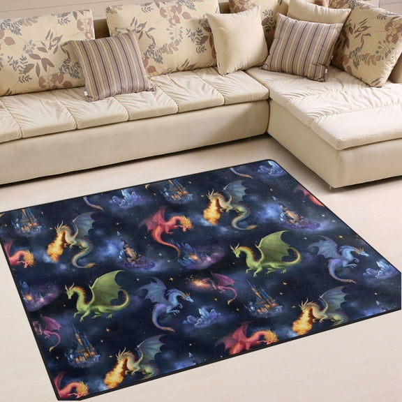Ryvnso Dragon Castle Area Rug Floor Mats Non-Slip Home Carpet 80 x 58 inch