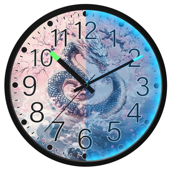 Ryvnso Dragon Cherry Tree 12 Inch Night Light Wall Clock Silent Battery Operated Luminous Clocks
