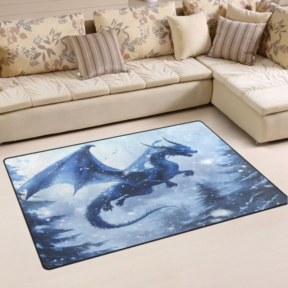 Ryvnso Dragon Flying in Winter Area Floor Mat Non-Slip Carpet Soft Rugs Doormats 31" x 20"