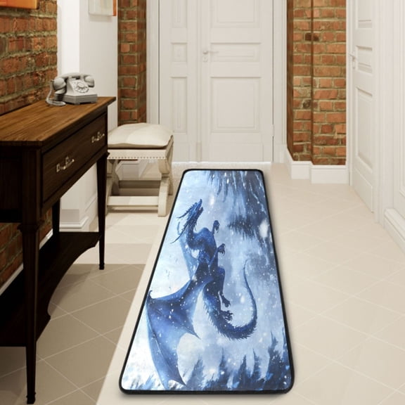 Ryvnso Dragon Flying in Winter Hallway Runner Rugs Floor Carpet Non Slip Entryway Mat 2' x 6'