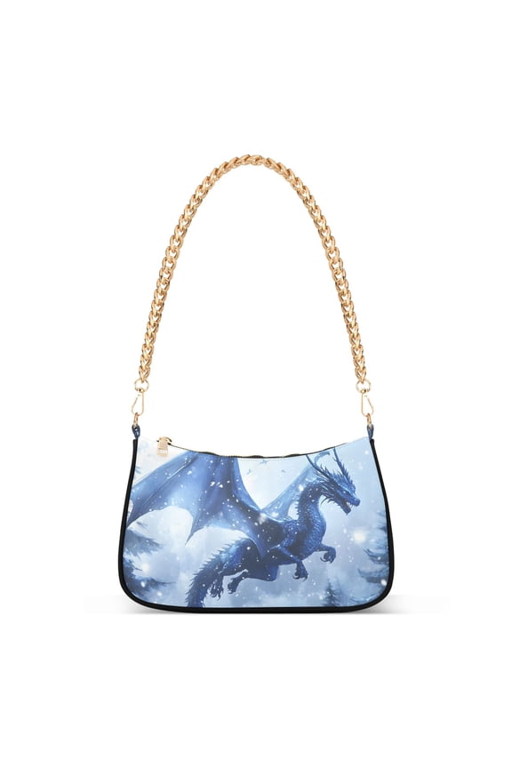 Dragon Flying in Winter Womens Chain Shoulder Bag Tote Handbags Clutch Hobo Purse with Zipper for Travel