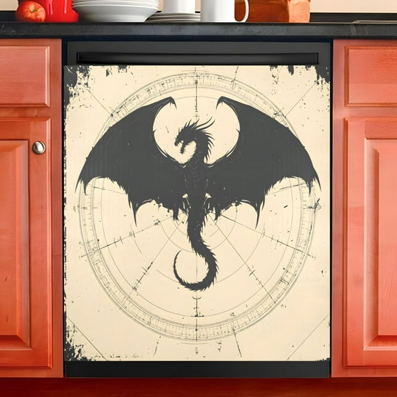 Ryvnso Dragon Silhouette Dishwasher Magnetic Refrigerator Magnet Cover Kitchen Home Decorative 23"x26"
