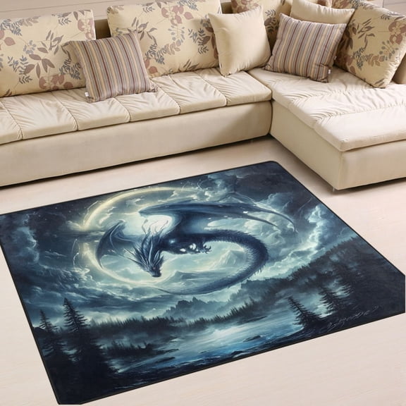 Ryvnso Dragon at Moonlight Area Rug Floor Mats Non-Slip Home Carpet 63 x 48 inch