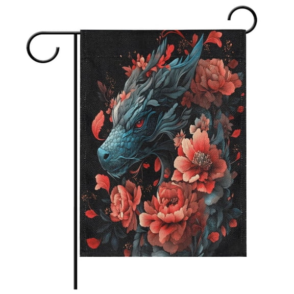 Ryvnso Dragon with Flowers Pattern Garden Flag 12x18 Inch Double Sided Seasonal Yard Decoration