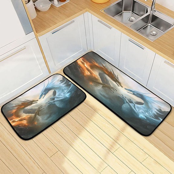 Ryvnso Dragons Kitchen Rugs Set Non Slip Runner Mats for Dining Room
