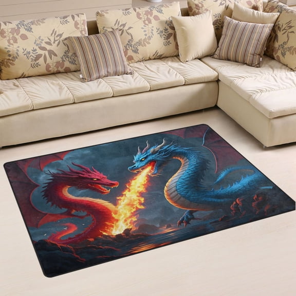 Ryvnso Dragons with Fire Area Floor Mat Non-Slip Carpet Soft Rugs Doormats 31" x 20"