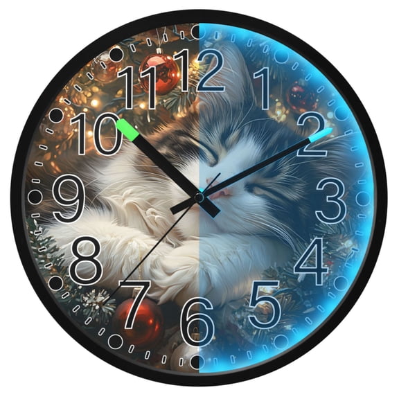 Ryvnso Dream Cat Christmas 12 Inch Night Light Wall Clock Silent Battery Operated Luminous Clocks