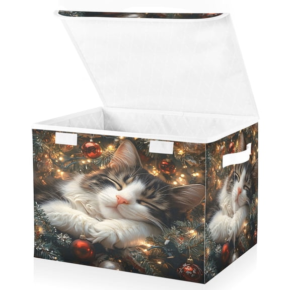 Ryvnso Dream Cat Christmas Large Lidded Foldable Storage Baskets Cubes Boxes Lids Bin for Home