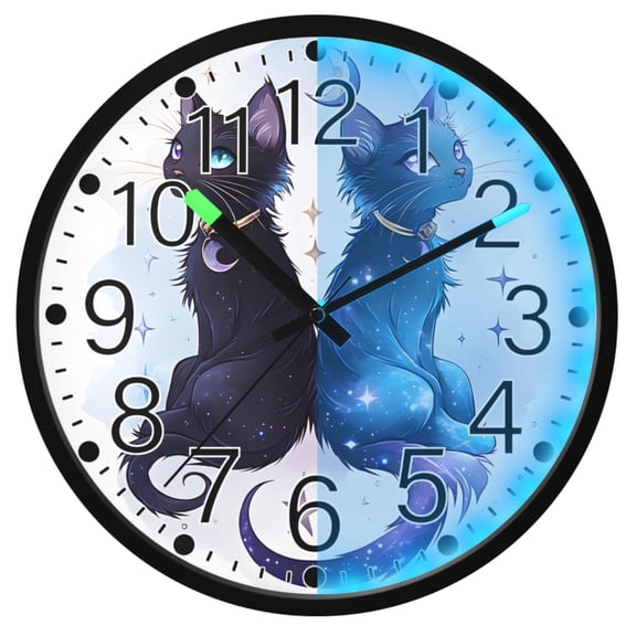 Ryvnso Dreamy Cats 12 Inch Night Light Wall Clock Silent Battery Operated Luminous Clocks