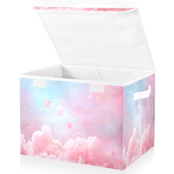 Ryvnso Dreamy Stars Large Lidded Foldable Storage Baskets Cubes Boxes Lids Bin for Home