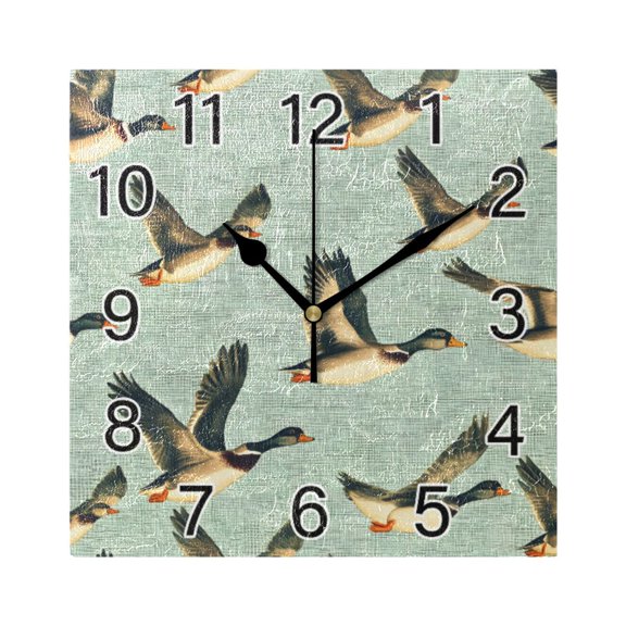 Ryvnso Ducks Flying Wall Clock Square Silent Non-Ticking Battery Operated 7.78"