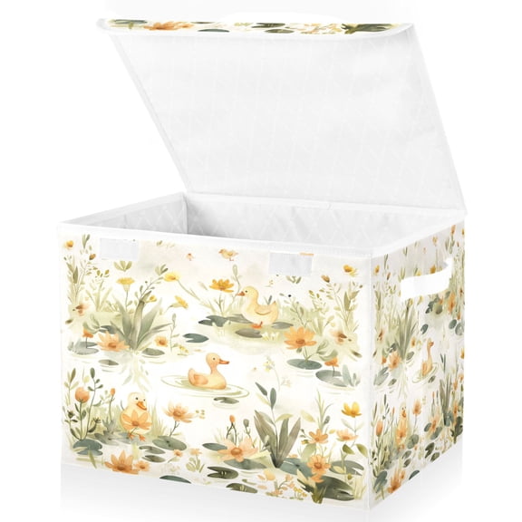 Ryvnso Ducks with Plant Large Lidded Foldable Storage Baskets Cubes Boxes Lids Bin for Home