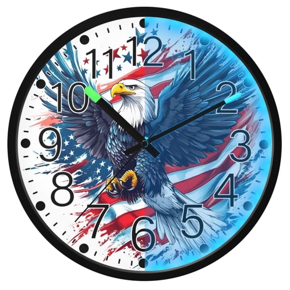 Ryvnso Eagle American Flag 12 Inch Night Light Wall Clock Silent Battery Operated Luminous Clocks
