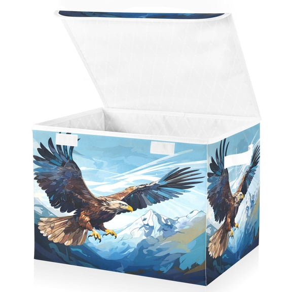 Ryvnso Eagle Flying Large Lidded Foldable Storage Baskets Cubes Boxes Lids Bin for Home