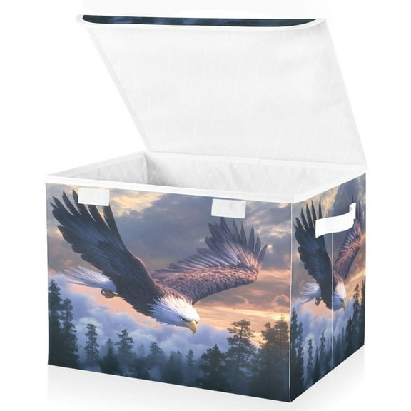 Ryvnso Eagle Flying Scene Large Lidded Foldable Storage Baskets Cubes Boxes Lids Bin for Home