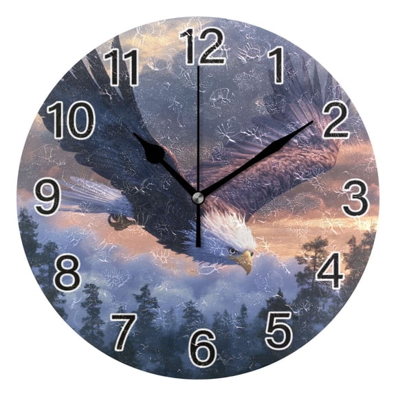 Ryvnso Eagle Flying Scene Wall Clock Non Ticking Silent Kitchen Clock Battery Operated Clocks 10 inch