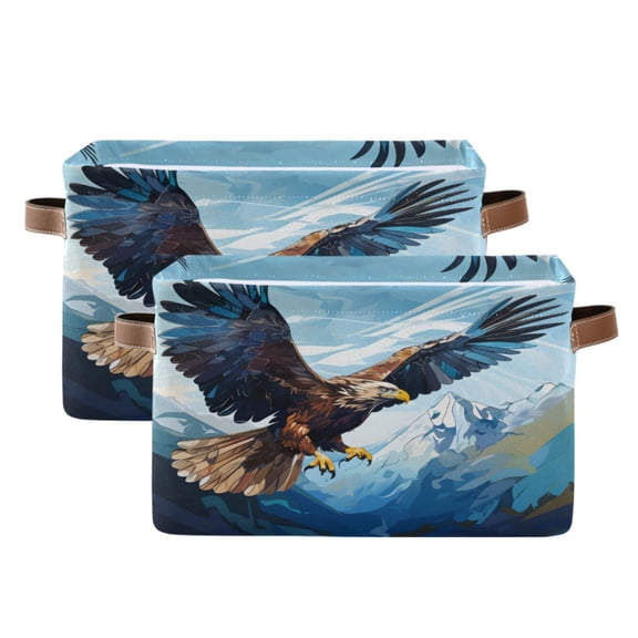 Ryvnso Eagle Flying Storage Basket Large Bin Foldable Boxes Toys Organizer 14.2x10.2x8.3in 2 PCs