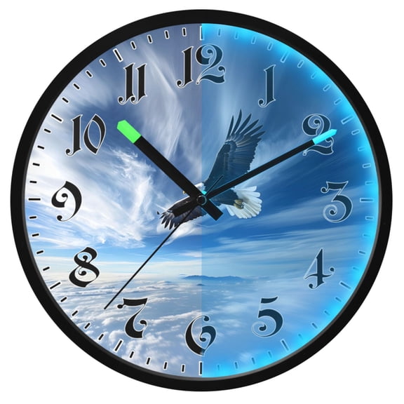 Ryvnso Eagle Flying in Blue Sky 12 Inch Night Light Wall Clock Luminous Silent Battery Operate Clocks