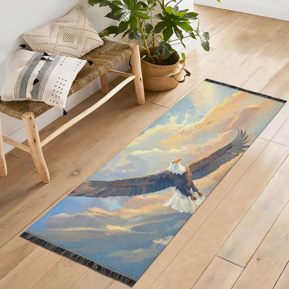 Ryvnso Eagle Flying in Sky Bedroom Runner Rug 2'x6' Hallway Area Carpet Non Slip Entryway Mat with Tassels