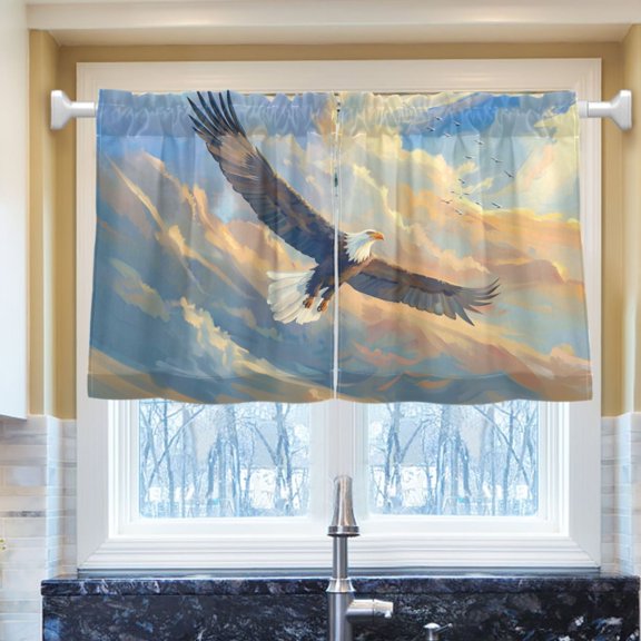 Ryvnso Eagle Flying in Sky Half Curtains Sets Tier 2 Panels Short Curtain Rod Pocket 27"W x 24"L