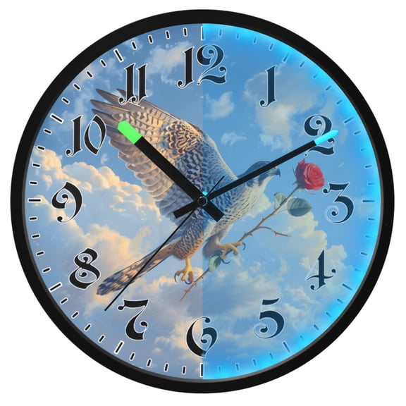 Ryvnso Eagle Flying in Sky with Roses 12 Inch Night Light Wall Clock Luminous Silent Battery Operate Clocks