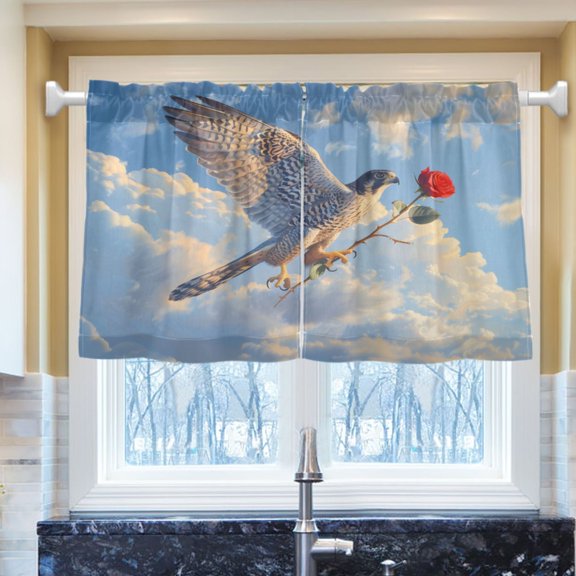 Ryvnso Eagle Flying in Sky with Roses Half Curtains Sets Tier 2 Panels Short Curtain Rod Pocket 27"W x 24"L