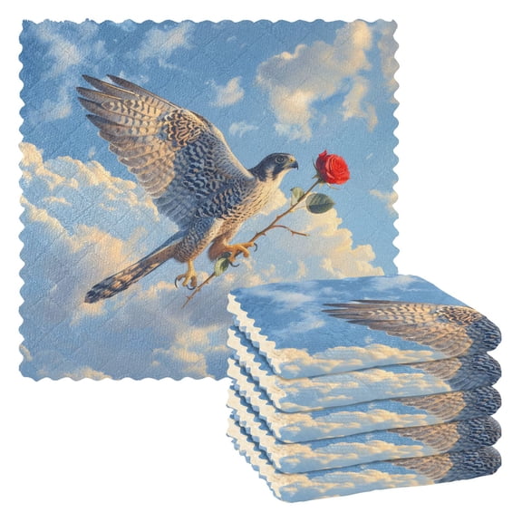 Ryvnso Eagle Flying in Sky with Roses Kitchen Towels Dish Clothes for Drying Dishes Cleaning Absorbent Set of 6
