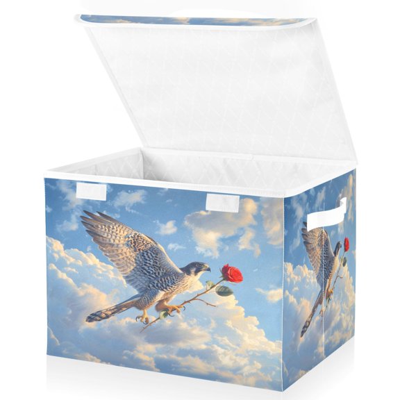 Ryvnso Eagle Flying in Sky with Roses Large Lidded Foldable Storage Baskets Cubes Boxes Lids Bin for Home