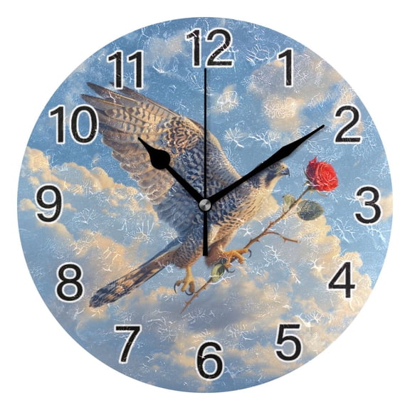 Ryvnso Eagle Flying in Sky with Roses Wall Clock Non Ticking Silent Kitchen Clock Battery Operated Clocks 10 inch