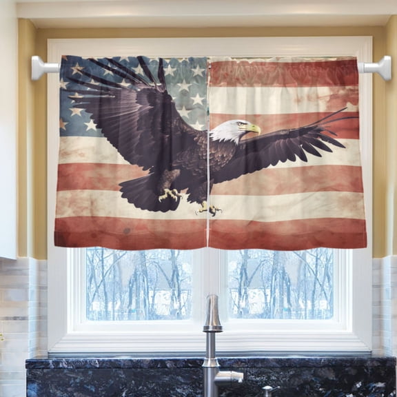 Ryvnso Eagle and Flag Half Curtains Sets Tier 2 Panels Short Curtain Rod Pocket 27"W x 24"L