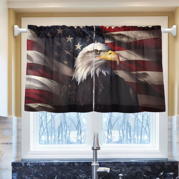 Ryvnso Eagle and Flag Half Curtains Sets Tier 2 Panels Short Curtain Rod Pocket 27"W x 24"L