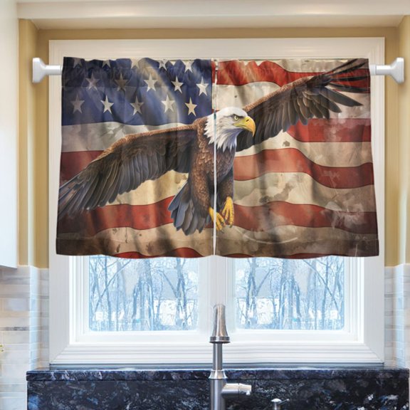 Ryvnso Eagle and Flag Half Curtains Sets Tier 2 Panels Short Curtain Rod Pocket 27"W x 36"L
